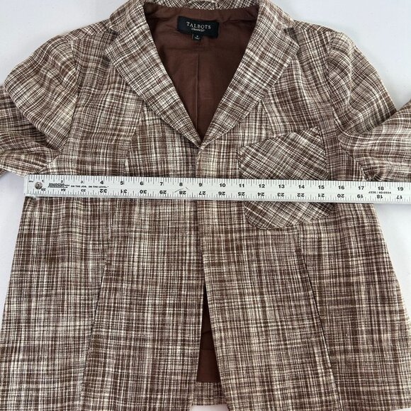 Talbots Blazer Size 4 Brown Plaid Linen Blend Lined Jacket Career Work Pockets - Picture 10 of 11
